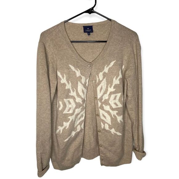 Cashmere collection cashmere merino wool snowflake sweater cardigan beige tan so - Picture 1 of 8